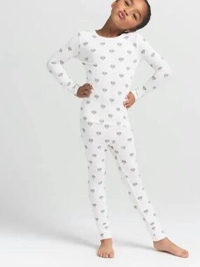 SKIMS White Heart-Print Kids Long Sleeve Pajama Set
